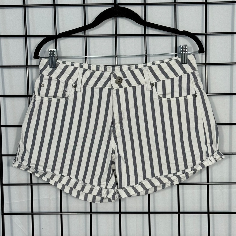 DL1961 Foster Relaxed Shorts‎ Womens 27 White Blue Stretch Striped Coastal Boho